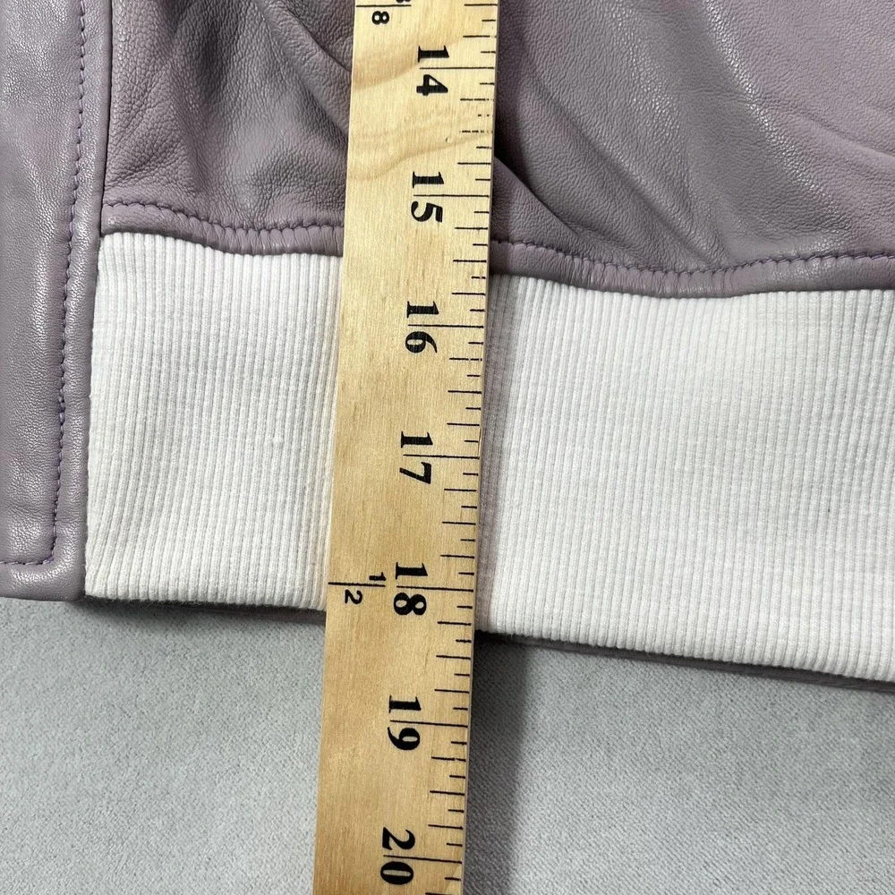 JKT NYC Leather Jacket Womens XS Purple White Stripe‎ Moto Racer Cropped Rib Hem